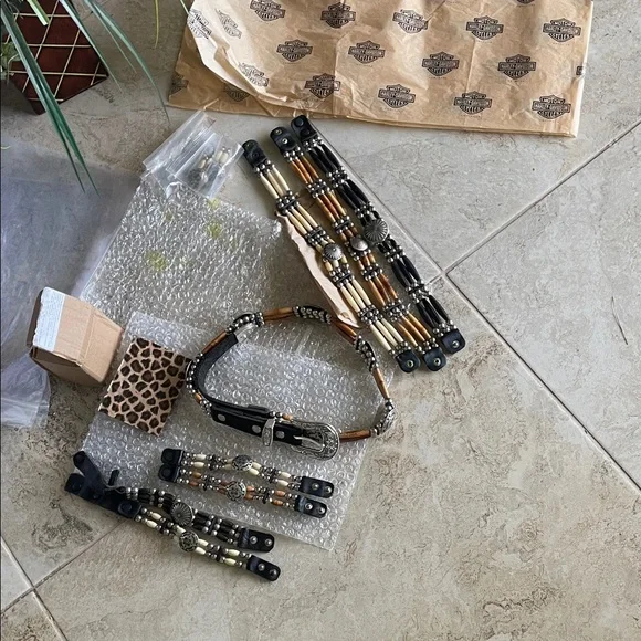 Concho Real leather Western Style Black Cream Belt Silver faux bone festival - Picture 15 of 16